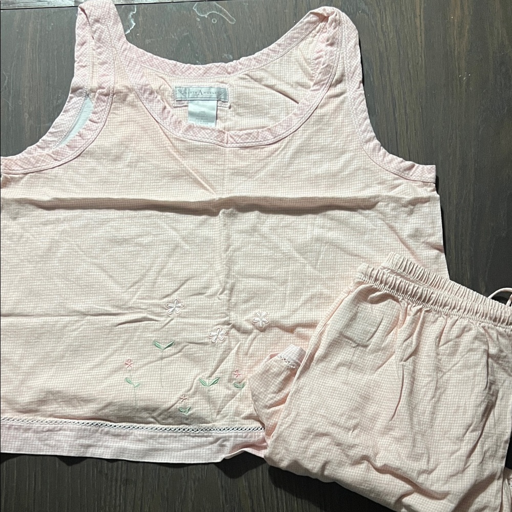 Light Pink Floral Embroidered Sleep Tank and Shorts Set